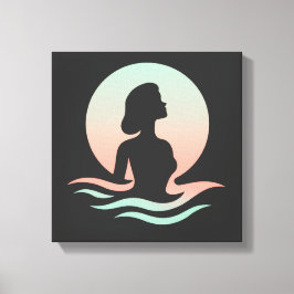 Serene Vrouw Silhouet in Pastelgolven Canvas Afdruk