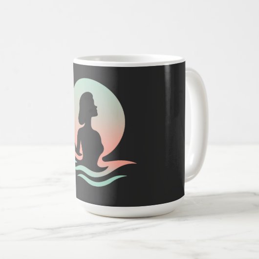 Serene Vrouw Silhouet in Pastelgolven Koffiemok (Voorkant rechts)