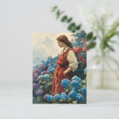 Serene Vrouw Te midden van Kleurrijke Hydrangeas Briefkaart (Staand voorkant)