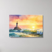 Serene vuurtoren bij zonsondergang - Ocean Wall Ar Canvas Afdruk (Voorkant)
