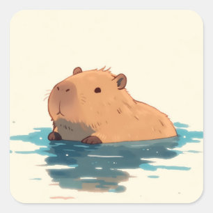 Serene Wading Capybara Illustratie Vierkante Sticker