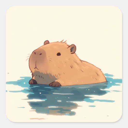 Serene Wading Capybara Illustratie Vierkante Sticker (Voorkant)