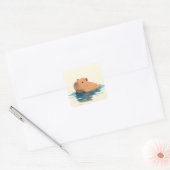 Serene Wading Capybara Illustratie Vierkante Sticker (Envelop)