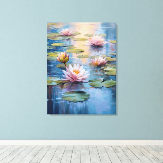 Serene Water Lily Pond Fine Art Canvas Afdruk (Insitu (Houten vloer))