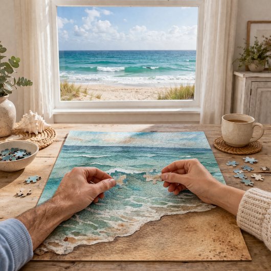 Serene Watercolor Beach Waves - Ocean Vibes Legpuzzel