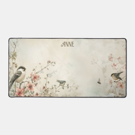 Serene Watercolor Birds and Spring  Flowers Bureaumat (Voorkant)