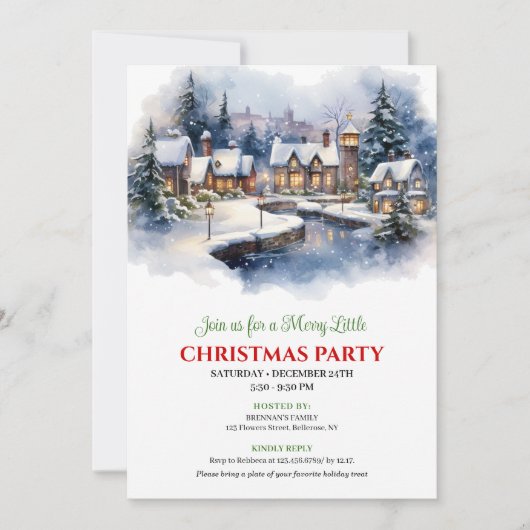 Serene watercolor Christmas scene festive city   Kaart (Voorkant)