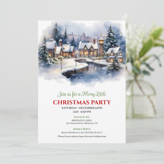 Serene watercolor Christmas scene festive city Kaart (Staand voorkant)