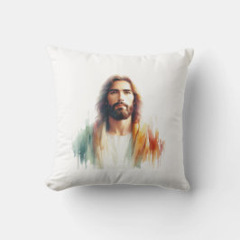Serene Watercolor Jesus Christ Portrait - Spiritua Kussen