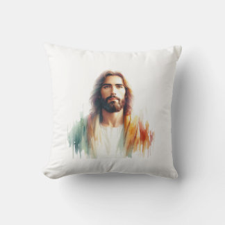 Serene Watercolor Jesus Christ Portrait - Spiritua Kussen