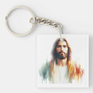 Serene Watercolor Jesus Christ Portrait - Spiritua Sleutelhanger