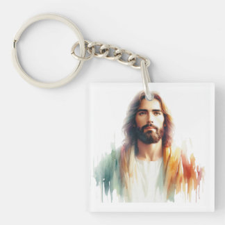 Serene Watercolor Jesus Christ Portrait - Spiritua Sleutelhanger