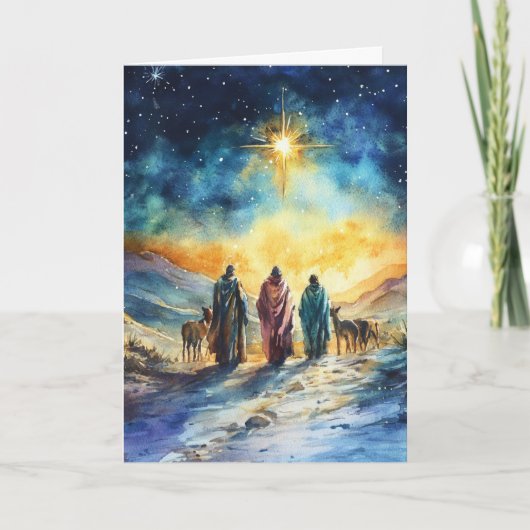 Serene watercolor kerststal met Kerstster Kaart (Voorkant)