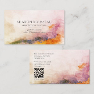 Serene Watercolor Meditatie Docent QR Code Visitekaartje