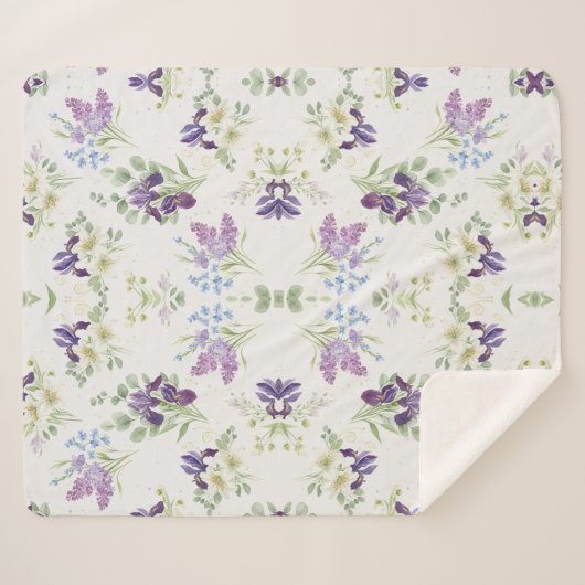 Serene Watercolor Spring Bouquet Pattern Sherpa Deken (Voorkant (horizontaal))