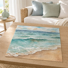 Serene Watercolor Strandgolven - Oceaan Vibes Legpuzzel