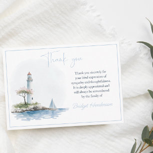 Serene Watercolor Vuurtoren Bij Water Blauw Afsche Bedankkaart