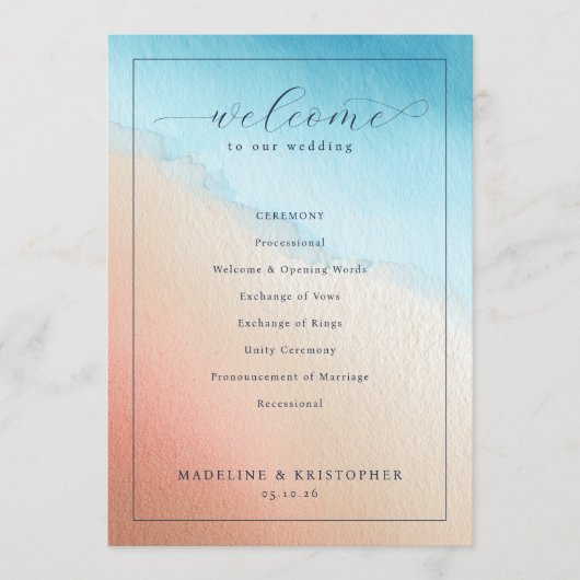 Serene Watercolor Wedding Ceremony Programmakaart (Voorkant)