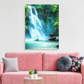 Serene Waterfall in Bleek Blue en Green Canvas Afdruk (Insitu (Woonkamer))