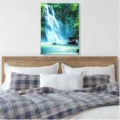 Serene Waterfall in Bleek Blue en Green Canvas Afdruk (Insitu (Slaapkamer))