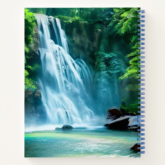 Serene Waterfall in Bleek Blue en Green Notitieboek (Achterkant)