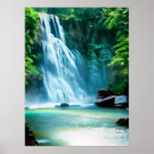 Serene Waterfall in Bleek Blue en Green Poster (Voorkant)