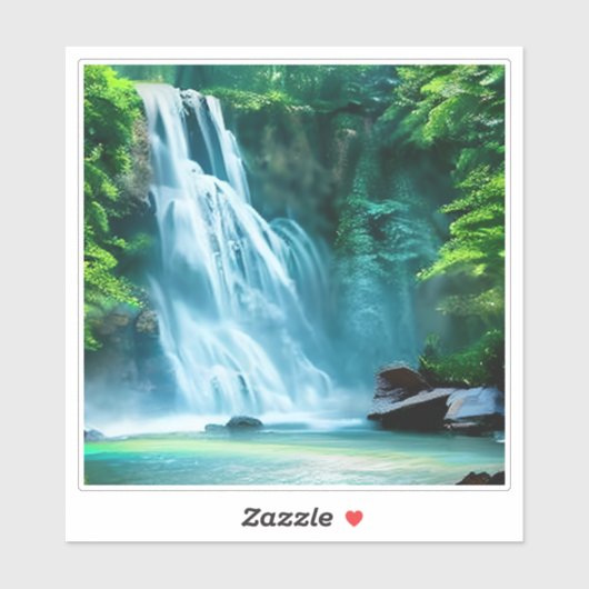 Serene Waterfall in Bleek Blue en Green Sticker (Vel)