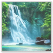 Serene Waterfall in Bleek Blue en Green Sticker (Voorkant)