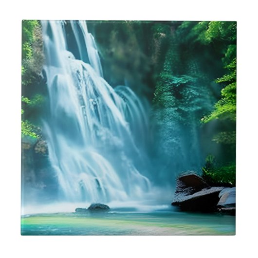 Serene Waterfall in Bleek Blue en Green Tegeltje (Voorkant)