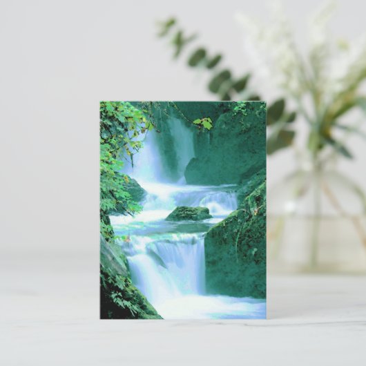 Serene Waterfall in Blue en Green Briefkaart (Staand voorkant)
