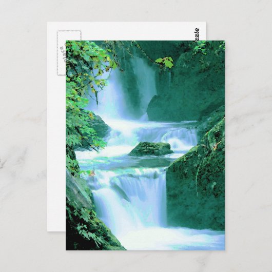 Serene Waterfall in Blue en Green Briefkaart (Voorkant / Achterkant)