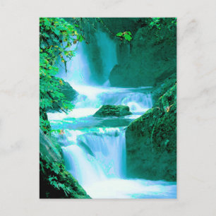 Serene Waterfall in Blue en Green Briefkaart