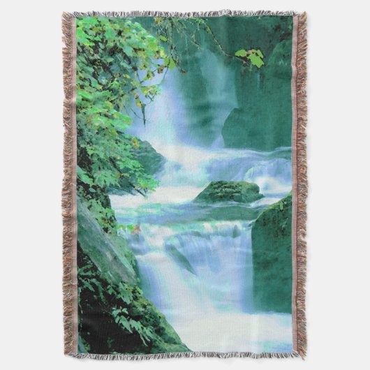 Serene Waterfall in Blue en Green Deken (Voorkant Verticaal)