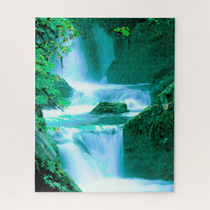 Serene Waterfall in Blue en Green Legpuzzel