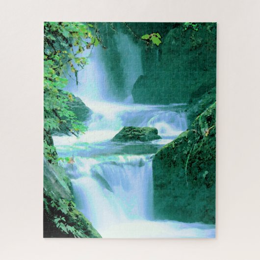 Serene Waterfall in Blue en Green Legpuzzel (Verticaal)