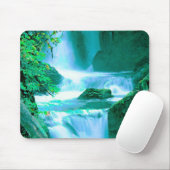 Serene Waterfall in Blue en Green Muismat (Met muis)