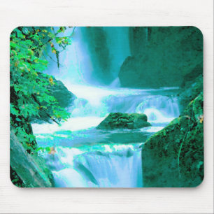 Serene Waterfall in Blue en Green Muismat