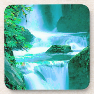 Serene Waterfall in Blue en Green Onderzetter