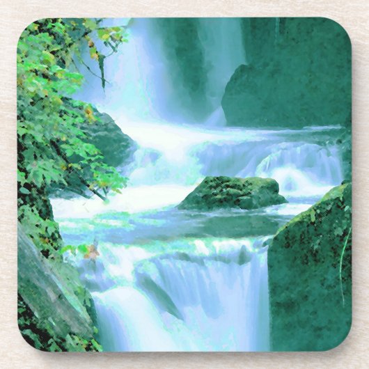 Serene Waterfall in Blue en Green Onderzetter (Voorkant)
