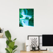 Serene Waterfall in Blue en Green Poster (Thuiskantoor)