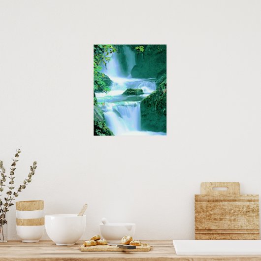 Serene Waterfall in Blue en Green Poster (Keuken)