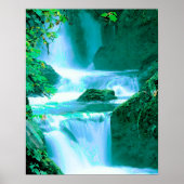 Serene Waterfall in Blue en Green Poster (Voorkant)