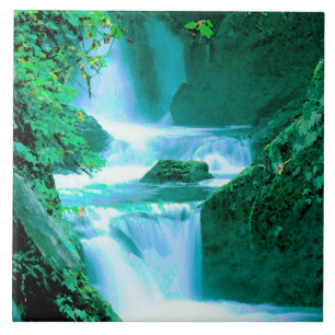 Serene Waterfall in Blue en Green Tegeltje