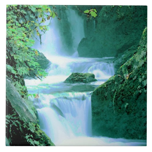 Serene Waterfall in Blue en Green Tegeltje (Voorkant)