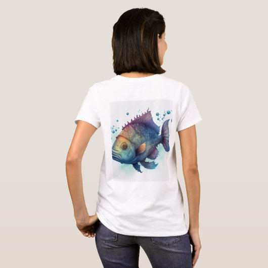 Serene Waters: Artistic Fish Design Dames T-shirt (Achterkant volledig)