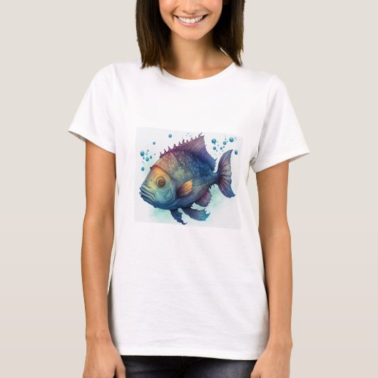 Serene Waters: Artistic Fish Design Dames T-shirt (Voorkant)