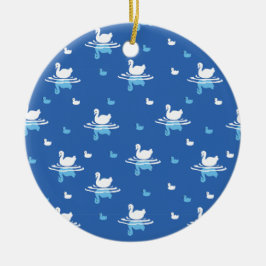 Serene Waters - Speels Swan Lake Pattern Design Keramisch Ornament