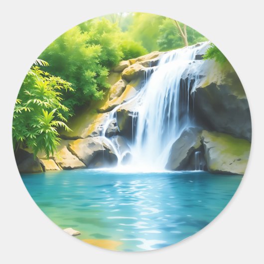 serene waterval ronde sticker (Voorkant)