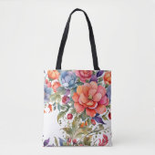 Serene waterverf bloemmotief ontwerp tote bag (Voorkant)