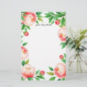 Serene Waterverf Blooming Peony Flowers Briefpapier (Staand voorkant)